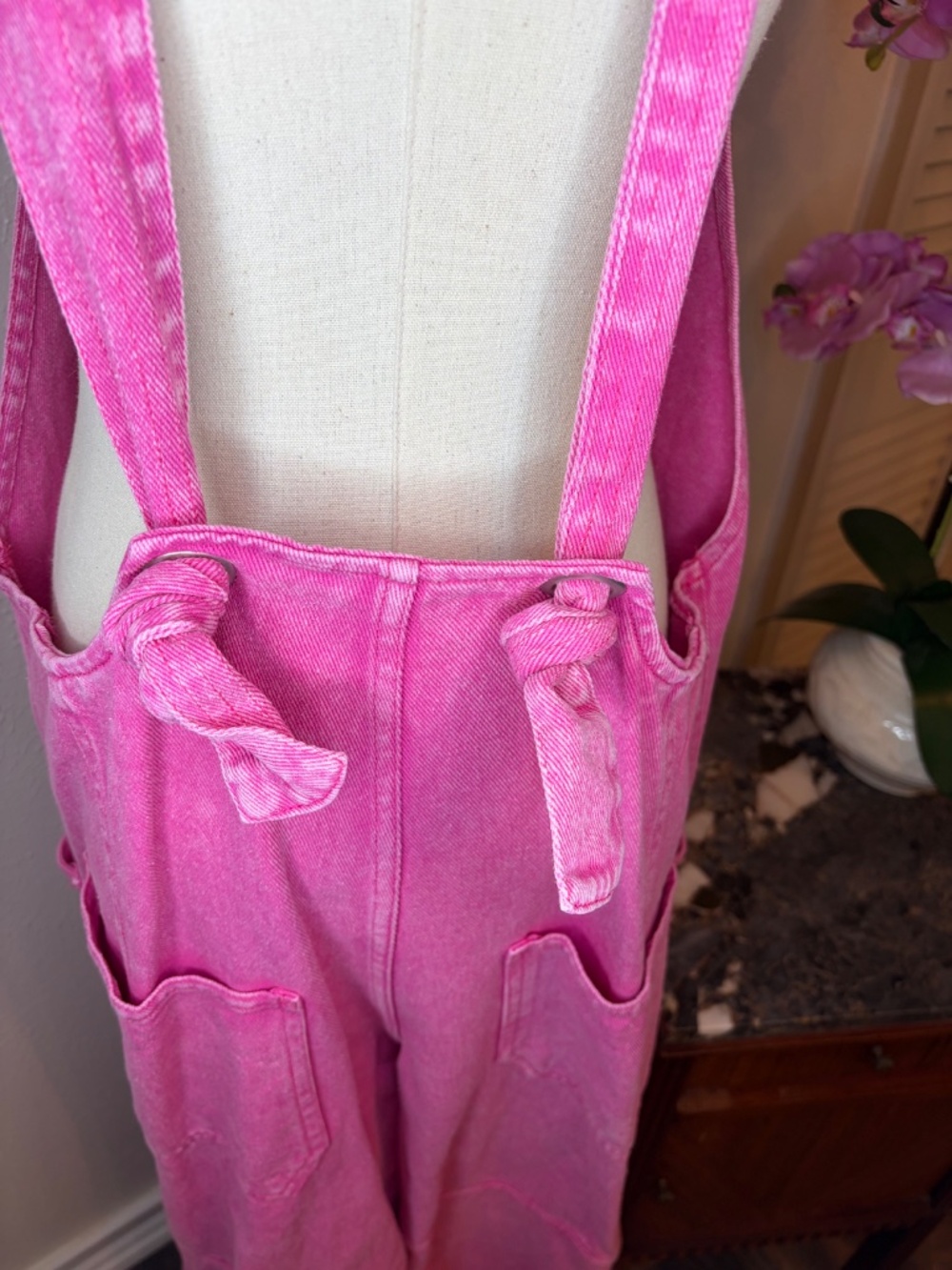 Peach Love California Pink Denim Wide Leg Overalls Size Large - Picture 4 of 7